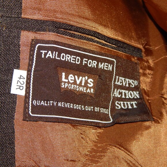 Vintage Mens Levis Brown Leisure Action Suit Set Jacket Size 42R Pants 32x28 - Picture 2 of 4